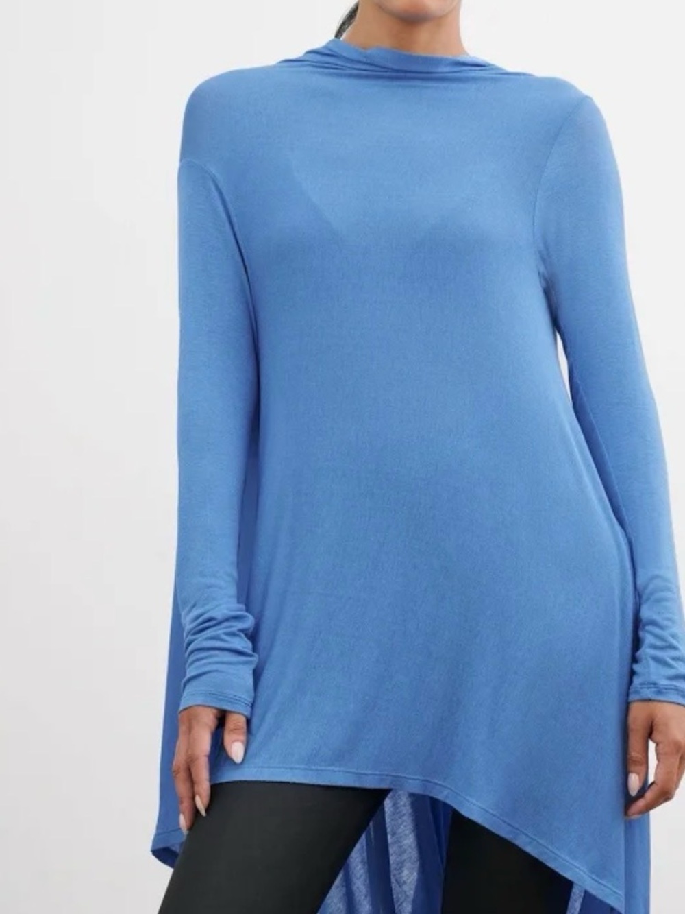 Draped Long-Sleeve Tunic Top High Low & Lightweight Sheer European Jersey